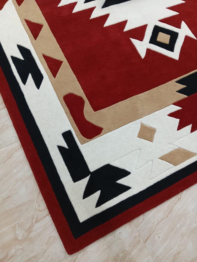 Hand-tufted Rust Orange Geometric Area Rug, Modern Aztec Style Carpet ...