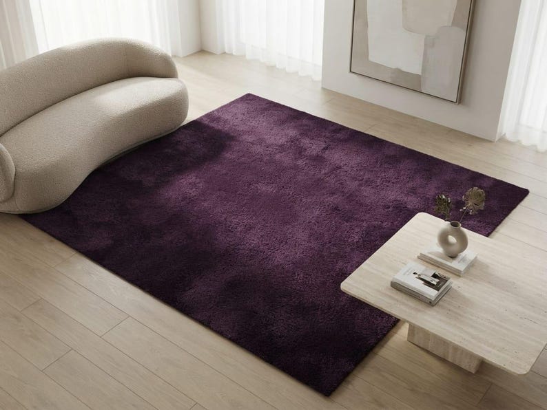 Plum Purple Hand Tufted Rug, Solid Area Carpet, Modern Minimalist ...