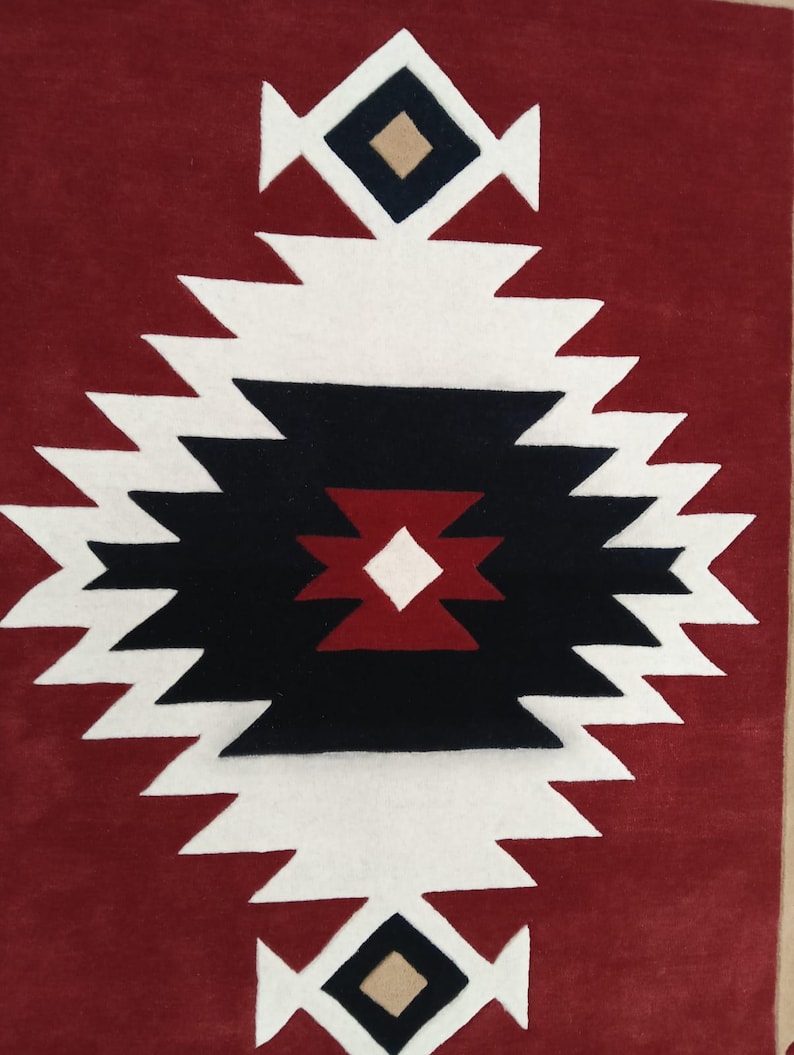 Hand-tufted Rust Orange Geometric Area Rug, Modern Aztec Style Carpet ...