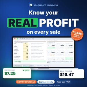 Profit Calculator Spreadsheet for Etsy Sellers & Small Business | Pricing, Profit Margin | Break-Even Excel Template