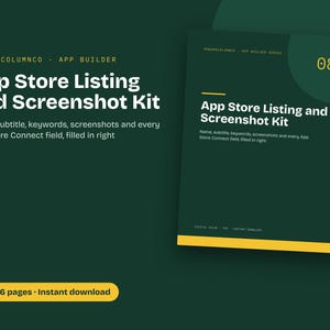 Guida alla pubblicazione sull'App Store in formato PDF, parole chiave ASO, dimensioni degli screenshot 2026, foglio di lavoro per la descrizione dei sottotitoli