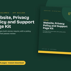 May include: A digital document titled Website, Privacy Policy and Support Page Kit by Rowandcolumnco. The dark green cover features white text, a yellow horizontal bar at the bottom, and the number 07 in the top right corner.
