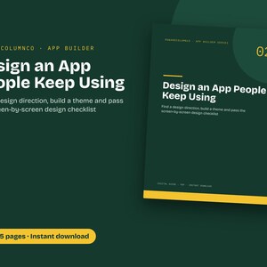 Guida alla progettazione dell'app in PDF, checklist UI/UX, token del tema, onboarding (download digitale)