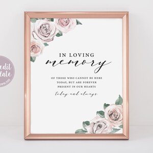 In Loving Memory Sign Template, Printable In Loving Memory Sign, Blush Pink Floral Wedding Memorial Sign, Remembrance Sign, BB20
