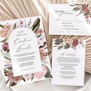 Floral Wedding Invitation Suite, Editable Template, Printable Wedding Invites, Boho Floral Invitation Template, Autumn Wedding Invite GA22