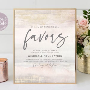Wedding In Lieu Of Favors Sign, Editable Template, Graceful Glam, Wedding Favours Sign, Printable Wedding Donation Sign, Charity Card, GG20