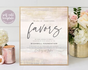 Wedding In Lieu Of Favors Sign, Editable Template, Graceful Glam, Wedding Favours Sign, Printable Wedding Donation Sign, Charity Card, GG20