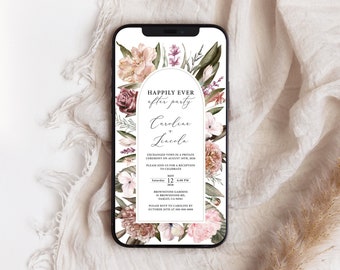 Electronic Elopement Announcement, Digital Happily Ever After Party Announcement Template, Boho Floral Digital Reception Invitation, GA22