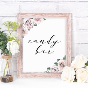 Candy Bar Sign, Bridal Shower Sign Template, Printable Candy Bar Wedding Sign, Printable Sign, Floral Blush, BB20