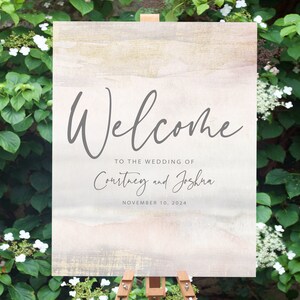 Wedding Welcome Sign Template, Beach Wedding, Pink and Gold Watercolor Welcome To Our Wedding Sign, Custom Wedding Sign, GG20