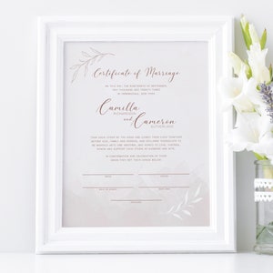 Printable Wedding Certificate, Certificate of Marriage Editable Template, Wedding Certificate, Wedding Keepsake, Luxe Leaves, LL20 image 2