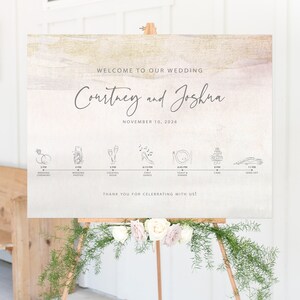 Wedding Welcome Timeline Sign, Beach Wedding Watercolor Timeline Itinerary Sign, Editable Order Of Events Template, GG20