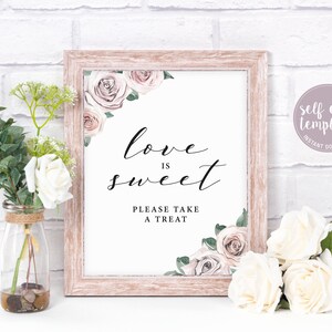 Love Is Sweet Take A Treat Sign, Bridal Shower Favor Sign Template, Dessert Bar Wedding Sign, Printable Sign, Instant Download, BB20