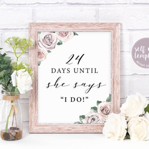 Bridal Shower Countdown Sign, Days Until I Do Sign, Editable Template, Printable Bridal Shower Decor, Instant Download, BB20