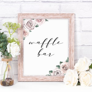 Waffle Bar Sign, Bridal Shower Sign Template, Printable Waffle Bar Wedding Sign, Bridal Brunch Waffle Bar Printable Sign, Floral Blush, BB20
