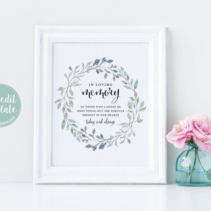 In Loving Memory Sign Template, Printable In Loving Memory Sign, Wedding Memorial Sign, Memorial Table Sign, Greenery Wreath, Editable, LW13