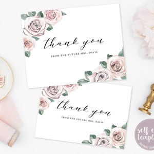 Tarjeta de agradecimiento de despedida de soltera, tarjeta de ducha personalizada, plantilla editable, tarjeta de la futura señora de la ducha de boda, rubor, descarga instantánea, BB20