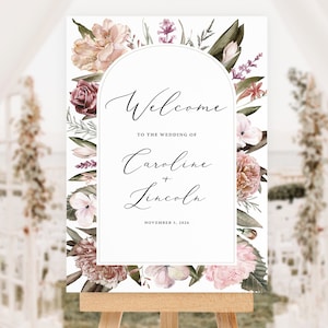 Bruiloft welkom teken sjabloon, Boho bloemen bruiloft teken, bruiloft welkom teken, afdrukbare bruiloft receptie teken, bewerkbaar, GA22