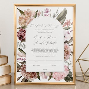 Boho Floral Hochzeit Zertifikat Vorlage, Heiratsurkunde, Heiratsurkunde, Hochzeitsandenken, bearbeitbarer Text, GA22