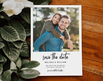 Save The Date With Photo Card Template, Minimalist Save The Date, Printable Save The Date Card With Polaroid Photo, Modern Save The Date