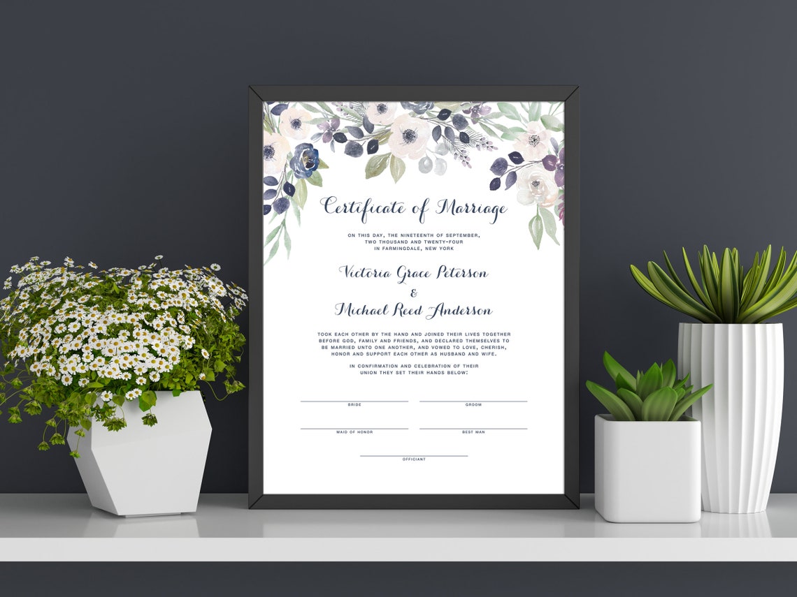 Modèle de certificat de mariage floral, certificat de mariage, verdure ...