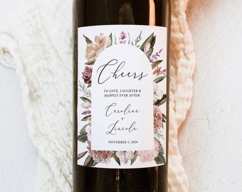 Wine Bottle Label Template, Boho Floral Wedding Wine Label, Editable Template, Printable Wine Label, Custom Wine Label, GA22