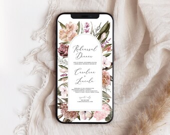 Electronic Rehearsal Dinner Text Invitation Template, Boho Floral Digital Rehearsal Invite Digital Download, Text Message Evite, GA22