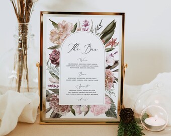 Wedding Bar Menu Template, Bar Menu Wedding Sign, Wedding Drink Sign Printable, Editable Template, Digital Download, GA22