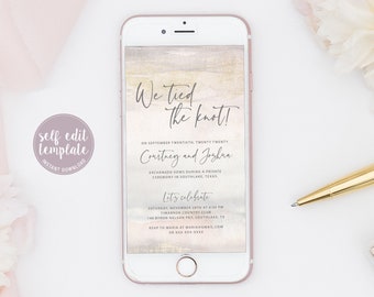 Digital Wedding Announcement Template, We Tied The Knot Announcement, Electronic Reception Party Text Message Invite, We Eloped Evite, GG20