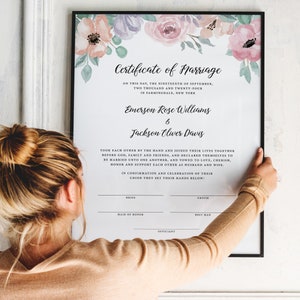 Floral Wedding Certificate Template, Certificate of Marriage, Floral Blush Pink Marriage Certificate, Officiant Gift, Wedding Keepsake, DP21 image 2