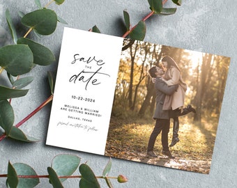 Save The Date Card With Photo, Minimalist Save The Date, Modern Save The Date, Printable Save The Date Card With Photo, Editable Template