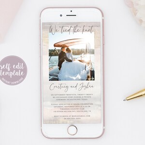 Digital Wedding Photo Announcement Template, We Tied The Knot Announcement, Electronic Reception Party Text Message, We Eloped Evite, GG20