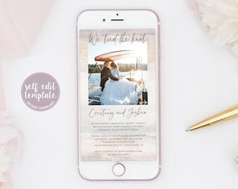 Digital Wedding Photo Announcement Template, We Tied The Knot Announcement, Electronic Reception Party Text Message, We Eloped Evite, GG20