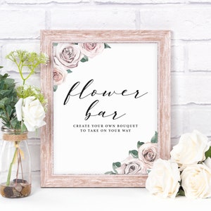 Flower Bar Sign, Bridal Shower Sign Template, Printable Flower Bouquet Bar Sign, Bridal Brunch Flower Bar Sign, Floral Blush, BB20