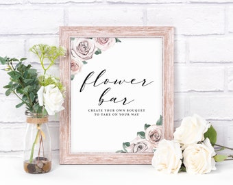 Letrero de barra de flores, plantilla de letrero de despedida de soltera, letrero de barra de ramo de flores imprimible, letrero de barra de flores de brunch nupcial, rubor floral, BB20