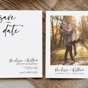 Save The Date Card Template, Minimalist Save The Date Card, Printable Save The Date Card With Photo On Back, Modern Save The Date