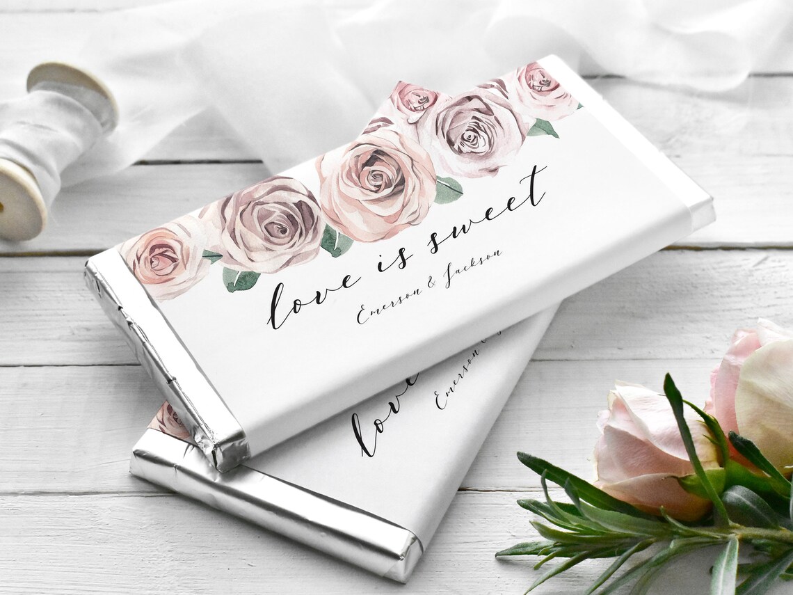 Bridal Shower Printable Chocolate Bar Wrapper, Blushing Blooms Candy