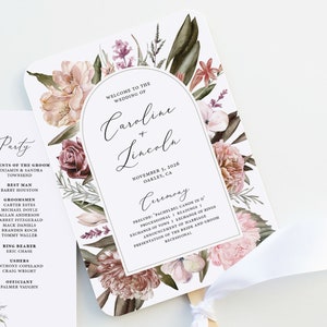 Wedding Program Fan Template, Boho Floral Wedding Program, Wedding Ceremony Program Template, Editable Template, Digital Download, GA22