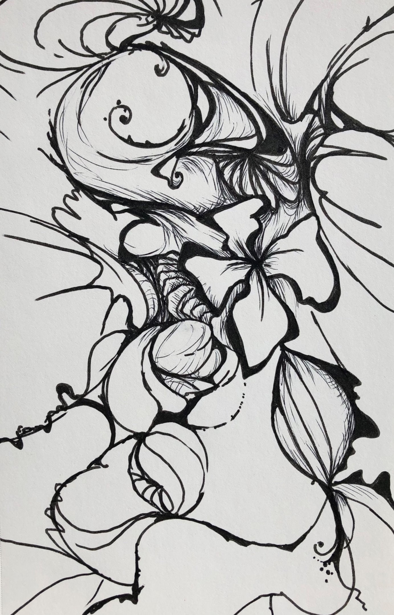 Pen & Ink Abstract Flower Drawing/ Original Drawing/ Abstract - Etsy