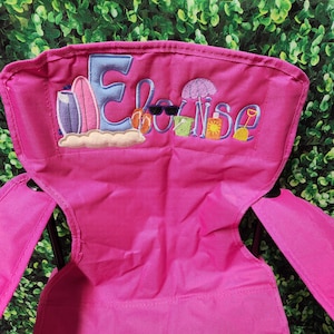 Kids Personalized Beach/Surfboard chair 1-7 years. Applique / Embroidered Chair. FB What Cute Stitches.