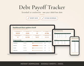 Hoja de cálculo para el seguimiento del pago de deudas en 2027, método de bola de nieve y avalancha, Google Sheets y Excel