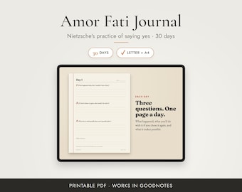 Amor Fati Journal, Nietzsche Philosophy Prompts, 30-Day Printable Mindset Journal PDF