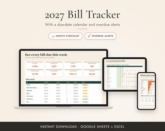 Hoja de cálculo para el seguimiento de facturas de 2027 con calendario de fechas de vencimiento, Google Sheets y Excel