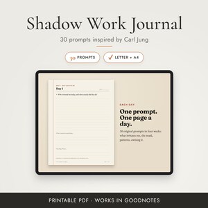 Shadow Work Journal with Carl Jung Prompts, 30-Day Self Reflection, Printable PDF