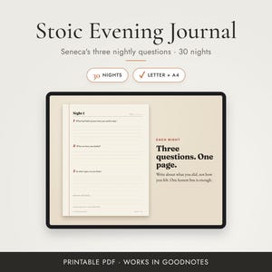 Stoic Journal, Seneca Evening Review, 30-Day Night Reflection Prompts, Printable PDF