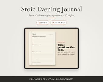 Stoic Journal, Seneca Evening Review, 30-Day Night Reflection Prompts, Printable PDF