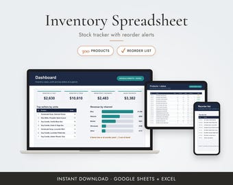 Hoja de cálculo de inventario para pequeñas empresas, rastreador de existencias con alertas de reabastecimiento, Google Sheets Excel