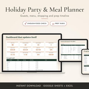 Christmas Party Planner Spreadsheet, Holiday Meal and Menu Planner, Google Sheets