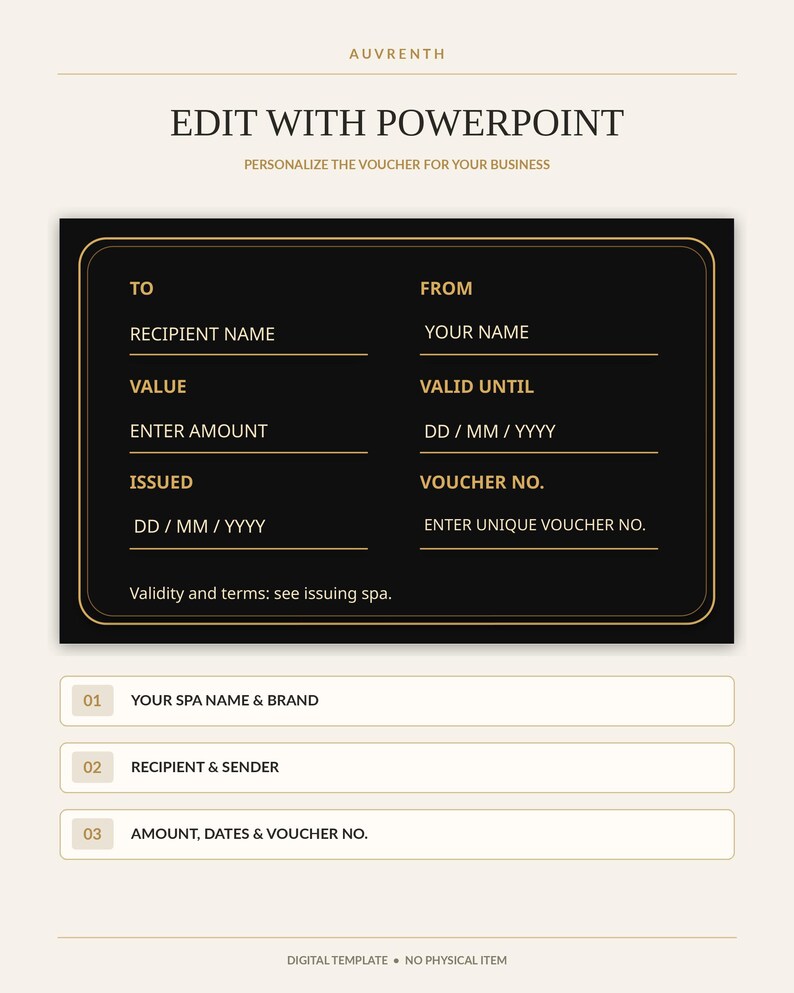Editable Spa Gift Voucher Template | English Only | Black Gold Gift ...