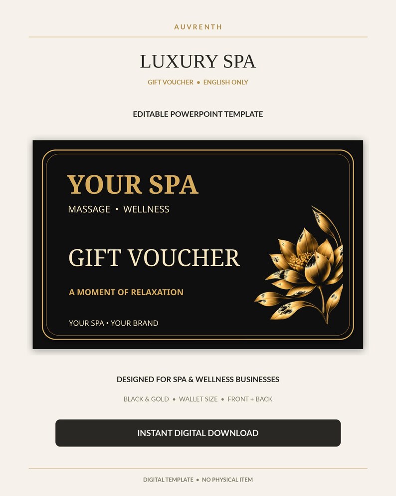 Editable Spa Gift Voucher Template | English Only | Black Gold Gift ...